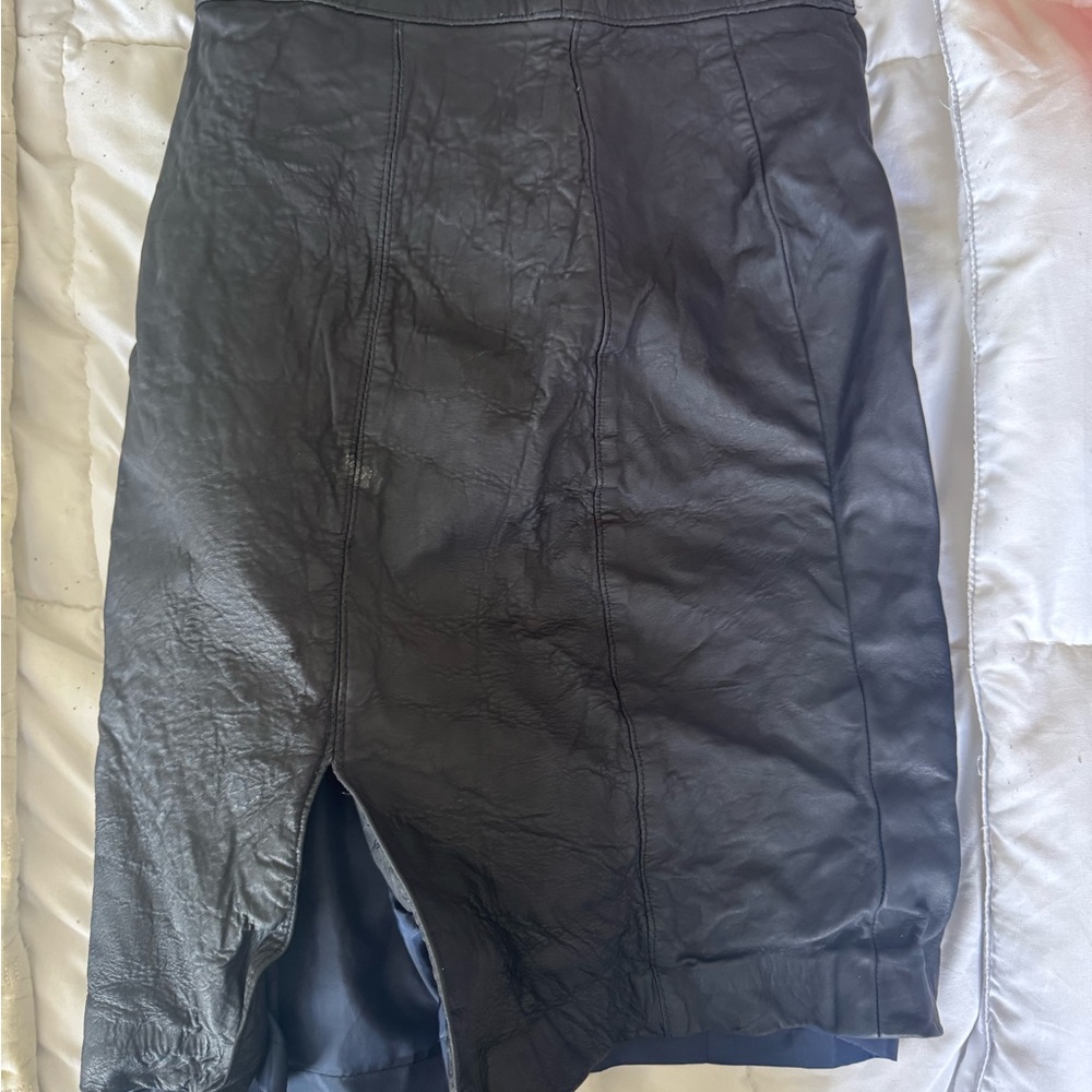 Black Leather Skirt with Slit